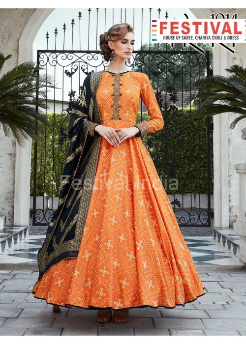Alluring Peach Color Silk Fabric New Designer Ready Made Anarkali Suit
